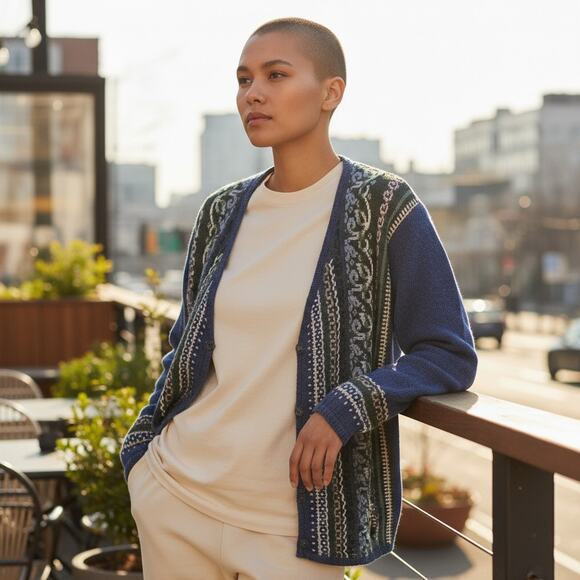 Jantzen Sweaters - Vintage Jantzen Classics Hand Embroidered Navy Cardigan Sweater